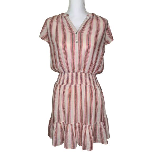 Rails Augustine Camino Stripe Cream Orange Purple Linen Blend Blouson Mini Dress - Picture 5 of 12